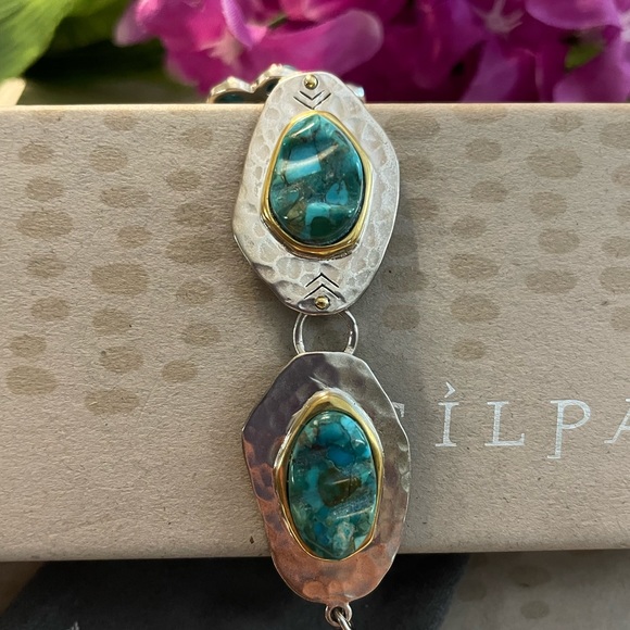 Silpada Turquoise ‘Santa Fe’ Sterling Silver Brass Bracelet NEW B3325 - Picture 10 of 16